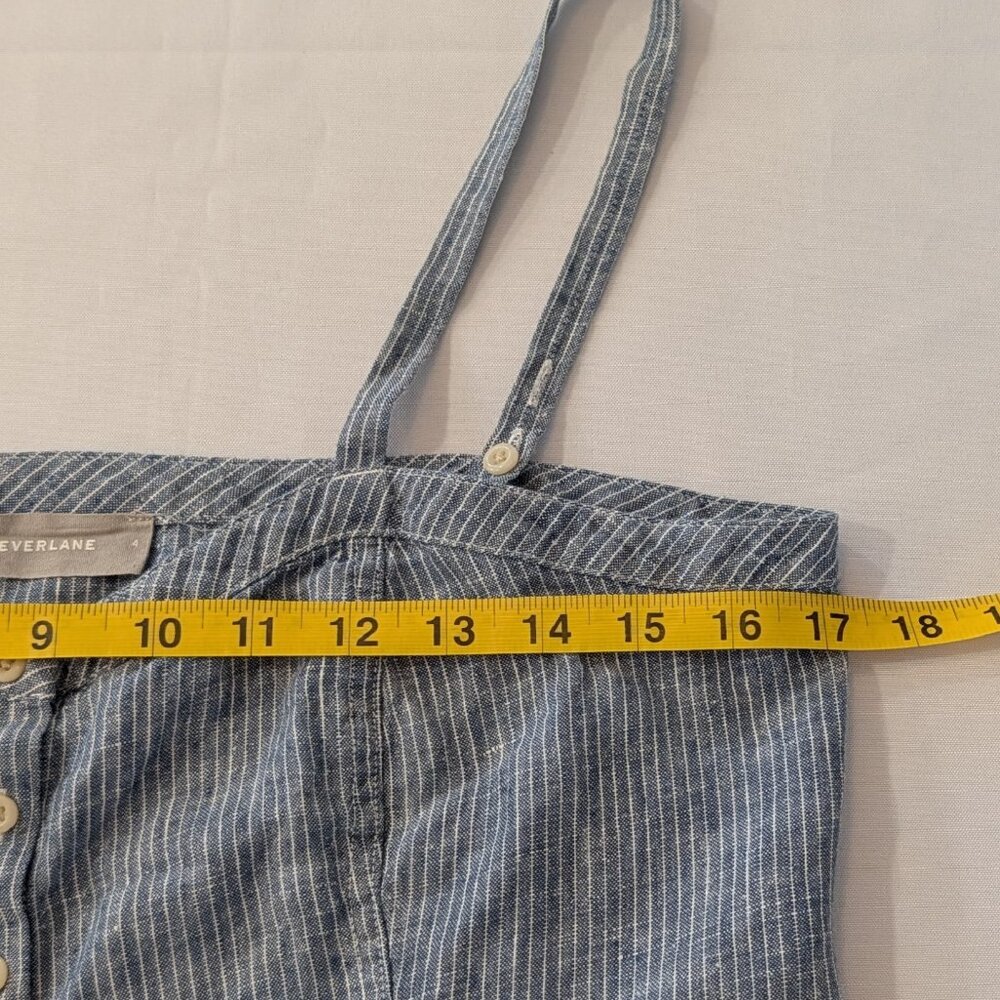 Everlane Linen Crop Tank Blue Stripe Button Front Adjustable Strap Size 4 - Picture 6 of 7